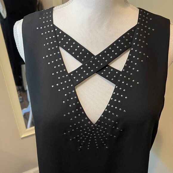 BCBGMaxAzria Black Joline Studded Crisscross Sleeveless Blouse, Size Small - Picture 5 of 15
